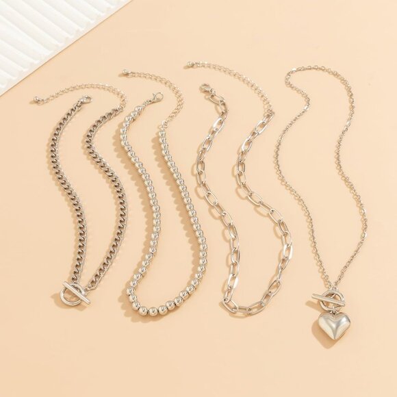 Layered Gold Necklace for Women Non Tarnish Chunky Paperclip Heart Jewelry Set - Picture 6 of 8